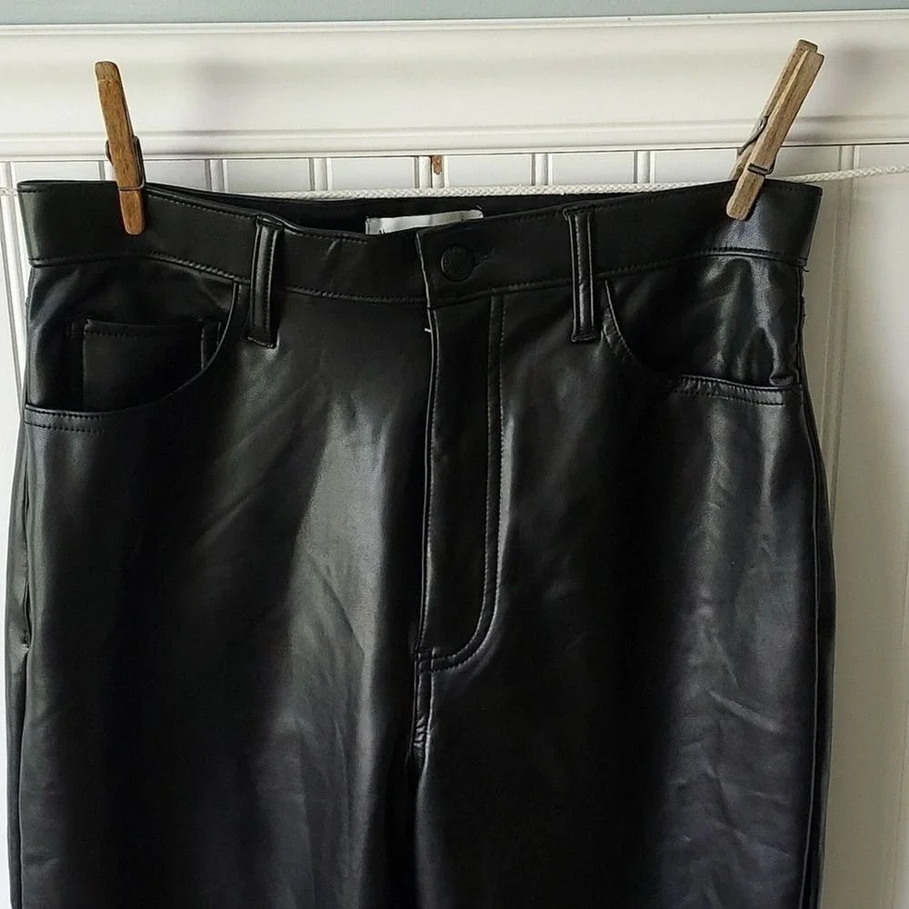 Abercrombie Black Vegan Leather Ankle Straight Pants 30 10 Ultra High Rise